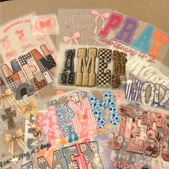 Tops - Colorful Amen and Pray Letter DTF bundle set of 9